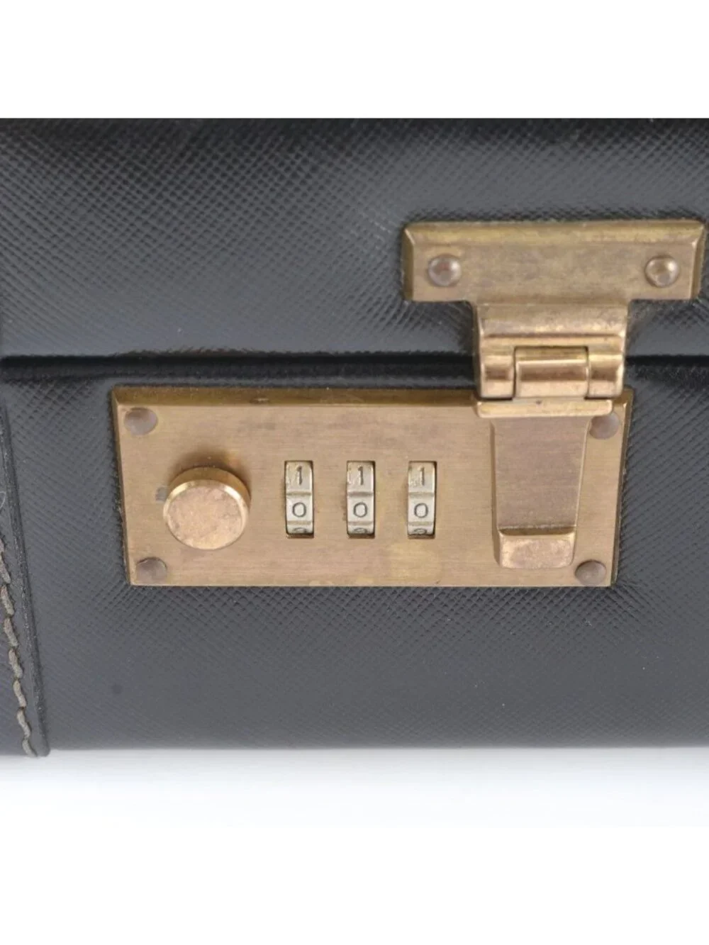 Prada Leather Attache Case Hard Document Business Briefcase Black